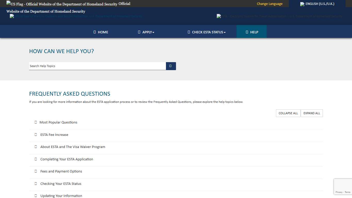 Official ESTA Application Website - FAQ